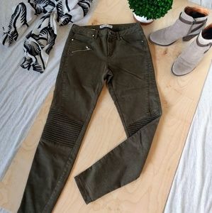 Zara olive fitted moto pants